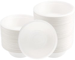 Set van 100 witte papieren wegwerpsoepkommen 350 ml - Ideaal voor feestjes en barbecues - Milieuvriendelijke suikerrietkommen voor warme en koude gerechten