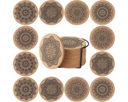 Set van 12 Absorberende Kurken Onderzetters met Metalen Houder, Herbruikbare Rondjes voor Keuken en Woonkamer, Ideaal voor Dranken en Bescherming van Tafeloppervlakken