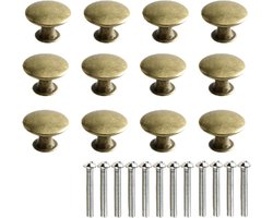 Set van 12 Antieke Messing Kastknoppen 30mm Rond voor Keuken, Meubel en Lade Deuren in Vintage Stijl