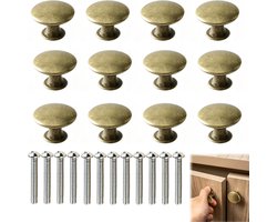 Set van 12 Antieke Messing Ladeknoppen van 30mm voor Keukenmeubels en Deuren - Vintage Stijl, Inclusief Schroeven, Ideaal voor Kast en Dressoir