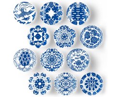 Set van 12 Blauw-Witte Porseleinen Koelkastmagneten voor Magnetische Borden, Witborden en Keukenaccessoires, Perfect als Cadeau voor Kinderen en Volwassenen