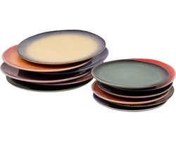 Set van 12 borden - 6 personen - meerkleurig - aardewerk - Fire style - Kade 171 - hip en trendy