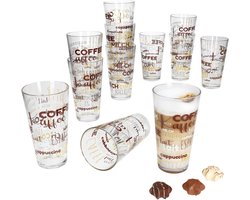 Set van 12 CANDY latte macchiato glazen met opschriftdecoratie 380ml