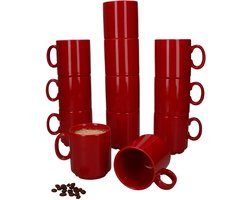 Set van 12 EVENT stapelbare koffiemokken rood porselein 250 ml