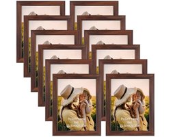 Set van 12 fotolijsten – voor foto's en afbeeldingen, donkere lijst, licht en dun, wand- of tafelstandaard – 15 x 20 cm – bruin