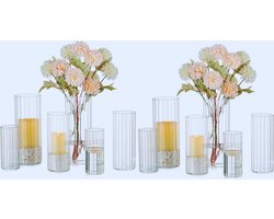 Set Van 12 Geribbelde Zuil Kaarshouders - Chique Glazen Drijvende Kaarshouders Voor Kerst & Woonkamer Decoratie