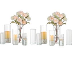 Set Van 12 Geribbelde Zuil Kaarshouders - Chique Glazen Vaas Voor Kerst En Woonkamer Decoratie