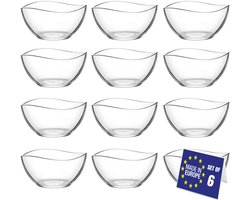 Set van 12 Glazen Schaaltjes – Dessertkommen / Ijscoupes 310 ml – Transparante Kommetjes voor IJs, Dessert, Snacks, Noten en Chips – Stijlvolle Glazen Schalen - 12 x 310 ml