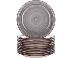 Set van 12 Grijze Dessertborden van Keramiek - Handgeschilderd en Vaatwasmachinebestendig