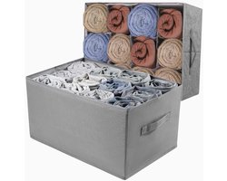Set van 12 Kledingkast-Organizers - Opvouwbare Stoffen Opbergdozen en Grijze Lade-Organizer