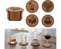 Set van 12 Kurken Coasters met Houder, Ronde Houten Coasters, Antislip, Ideaal voor Thuis, Bar en Café, Diameter 10 cm, Dikte 5 mm