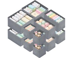 Set van 12 lade-organizers voor opberging van kleding en accessoires in klassiek grijs
