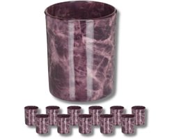 Set van 12 Marmerlook Glamour Glazen Kaarshouders - Sfeer & Stijl