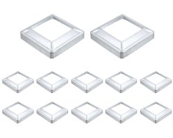 Set van 12 metalen paalbeschermers 15 x 15 cm, binnenmaat 10 x 10 cm, voor hekpalen, terraszuilen en trapleuningen, zilver met integrale sokkel en bekleding