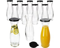 Set van 12 MIA Misura karaffen 1l gekalibreerd glas met zwart kunststof deksel - 13173018S