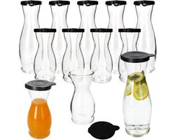 Set van 12 MIA Misura karaffen 6x 0,5 liter & 6x 1 liter gekalibreerd glas met zwart kunststof deksel - 13173018S & 13172818S