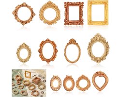 Set van 12 mini fotolijsten in vintage barokstijl, goudkleurig, voor wanddecoratie en DIY projecten, perfect voor foto's en reliëfkunst