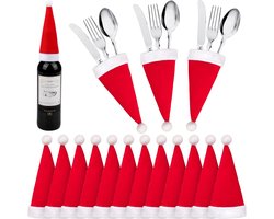 Set van 12 Mini Kerstfeest Bestekhouders met Kerstmuts Decoratie