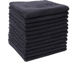 Set van 12 multifunctionele microvezelhanddoeken - zwart - 30 x 30 cm