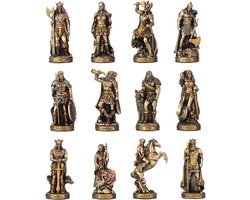 Set van 12 Noorse Goden & Godinnen Miniaturen - Gedetailleerde Bronzen Miniatuurbeelden