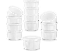 Set van 12 Ramekins 55ML - Mini Porseleinen Soufflé Gerechten - Dip Bowls voor Creme Brulee - Oven Veilig - Ivoor Wit