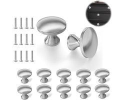 Set van 12 Ronde Kastknoppen, Zilver, 30 x 21 mm, Duurzame Metalen Meubelknoppen voor Keukenlades en Kasten, Vintage Deurklinken en Interieurdecoratie