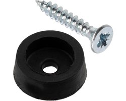 - Set van 12 ronde meubelglijders Ø14x5 mm van zwart rubber + 12 verzonken houtschroeven Ø3x18 mm voor bevestiging onder meubels zoals planken ladekasten banken fauteuils