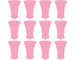 Set van 12 Ronde Tafelkleden voor Cocktailtafels, 80 x 110 cm, Elastische Spandex Tafelbekleding voor Bruiloften, Feesten en Barbecues in Roze