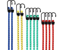 Set van 12 Spanbanden, Spanrubber Met Haken, Expander Met Haken, Expanders in 4 Lengtes, Rubberen Spanners, Spanhaken, Spanband, Koord