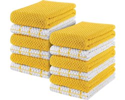 Set van 12 theedoeken, keukendoeken, 38 x 64 cm, katoenen theedoeken, machinewasbaar, geel en wit