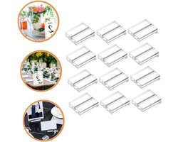 Set van 12 transparante acryl tafelkaarthouders voor stabiele staanders van tafelnummers en menu's, ideaal voor evenementen en decoratie