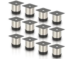 Set van 12 Verstelbare Meubelpoten van Roestvrij Staal - Ideaal voor Tafels, Kasten en Diverse Meubels