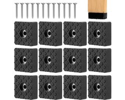 Set van 12 Vierkante Rubber Voetjes 30 x 30 mm Zwart met Schroeven - Antislip Meubelpoot Beschermers voor Tuinstoelen, Tafels en Banken