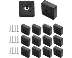 Set van 12 vierkante rubberen buffers - Antislip elastische meubelvoeten voor bescherming van tafels, stoelpoten en vloeren (30 x 30 x 11 mm)