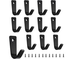 Set van 12 Wandhaken Kledinghaak Roestvrij Staal Zwart Kapstokhaak met Schroeven