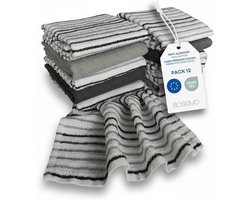 Set van 12 Zilver Grijze Keukendoeken Katoen Badstof 45x65 cm - Zeer Absorberend en Herbruikbaar