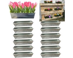 Set van 12 Zinken Bloembakken - Plantenbakken voor Balkon en Tuin - 38 cm Groot