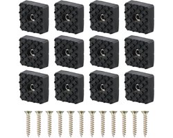 Set van 12 Zwarte Vierkante Rubber Voetjes, Schroefbaar, Antislip, Elastische Buffer voor Meubels, Ideaal voor Tuinstoelen en Diverse Meubels