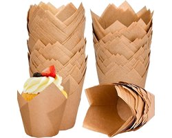 Set van 120 papieren muffinhoesjes - Tulpenontwerp - Bakpapier van voedingskwaliteit - Anti-aanbaklaag - Hoge temperatuurbestendig