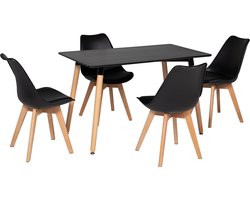 Set van 120cm PIA tafel en 4 NORA stoelen zwart