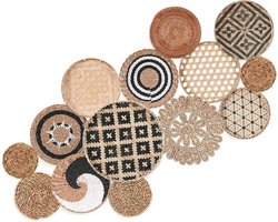 Set van 14 Boho Muurmanden - Handgemaakte Bamboe en Rotan Decoratie voor Wand en Tafel