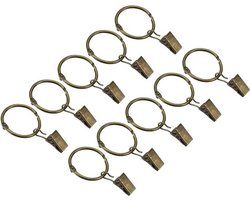 Set van 14 bronzen gordijnringen met clips voor gordijnen, 2,54 cm diameter. Gemakkelijke bevestiging aan gordijnroedes.