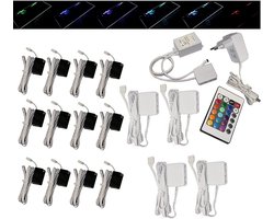 Set van 14 RGB LED Glasrandverlichting Clips met Afstandsbediening - Kleurveranderingen voor Vitrines en Kasten