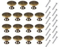 Set van 15 retro dressoirknoppen meubelgreep afgeronde randen ijzer messing antieke knop trekknop kledingkast voor landhuis vintage keukenmeubel kledingkast lade, geolied groen brons