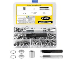Set van 153 Oogjes en Gereedschap, 10 mm Metalen Eyelets, Tangen en Ringen voor Zeilen, Stof, Leer en Gordijnen met Stansgereedschap