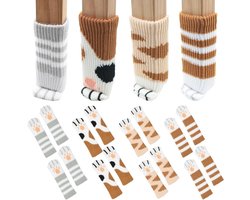Set van 16 Gehaakte Stoel Sokjes van Elastische Stof, Geluidsdempende Meubelbenen Beschermers, Kattenpoot Ontwerp voor Tafelpoten en Deurgrepen