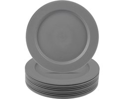 Set van 16 Grijze Kunststof Borden 25 cm - Herbruikbaar voor Binnen en Buiten