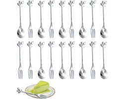 Set van 16 koffielepels en taartvorken, roestvrij staal, bladontwerp, vaatwasserbestendig, glanzend en duurzaam