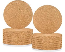 Set van 16 Stuks Houten Kurken Coasters - Absorberende Ronde Onderzetters voor Tafel en Glas