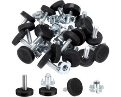 Set van 16 verstelbare nivelleerpoten - M6 schroefdraad - Geschikt voor zware meubels - Met T-moeren - Geschikt voor tafels en stoelen - Beschermt vloeren - 22 x M6 x 18 mm